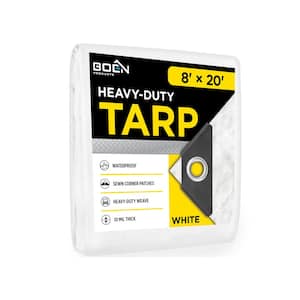 Heavy Duty White 8 ft. W x 20 ft. L Poly Tarp Cover Waterproof, Tarpaulin Great for Canopy Tent, Boat, RV
