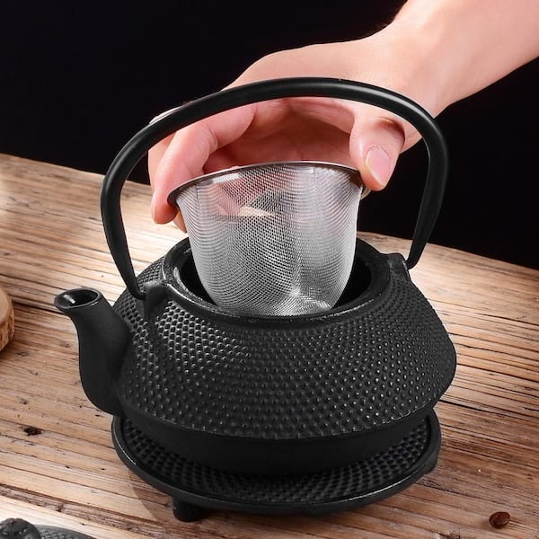300ml Cast Iron Tea Pot Teapot Hobnail Tetsubin Kettle & Infuser Filter Black 