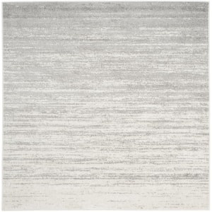 Adirondack Ivory/Silver 12 ft. x 12 ft. Solid Color Striped Square Area Rug