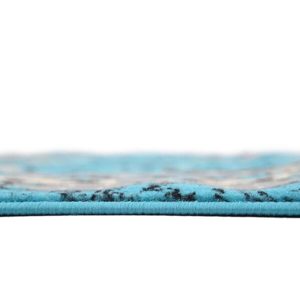 【新品未使用】KANADEMONO  Teal Rug BotanicalMedallionDesignRug_06