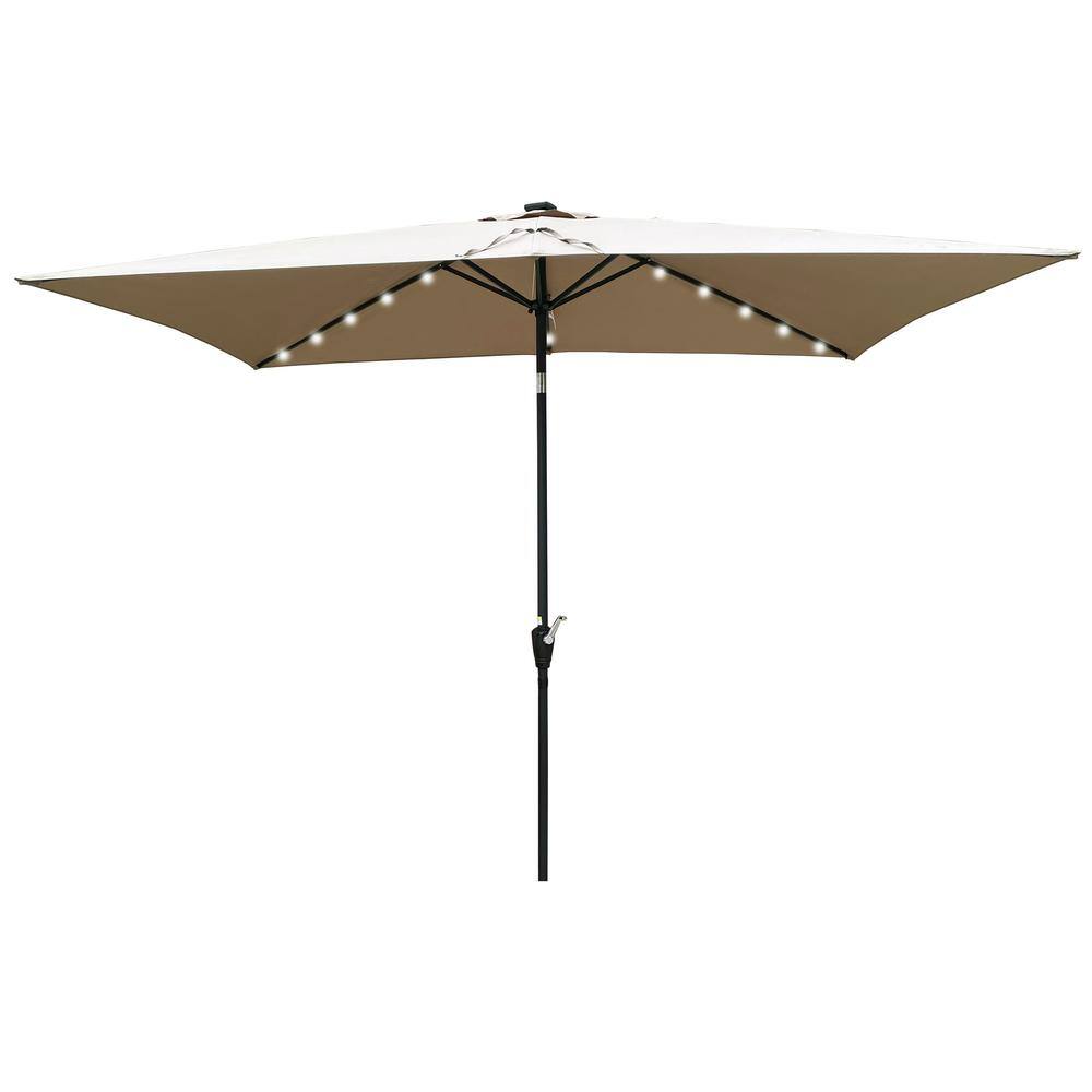 10 ft. x 6.5 ft. Rectangular Market Solar LED Lighted Outdoor Patio Umbrellas for Garden Backyard Pool in Mushroom price history on PriceWatchPro