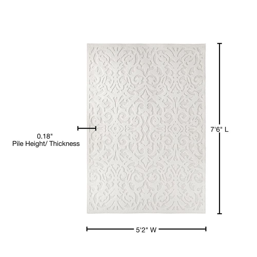 Lady Bird Elegant Damask Natural Indoor/Outdoor 5'2" x 7'6" Rug