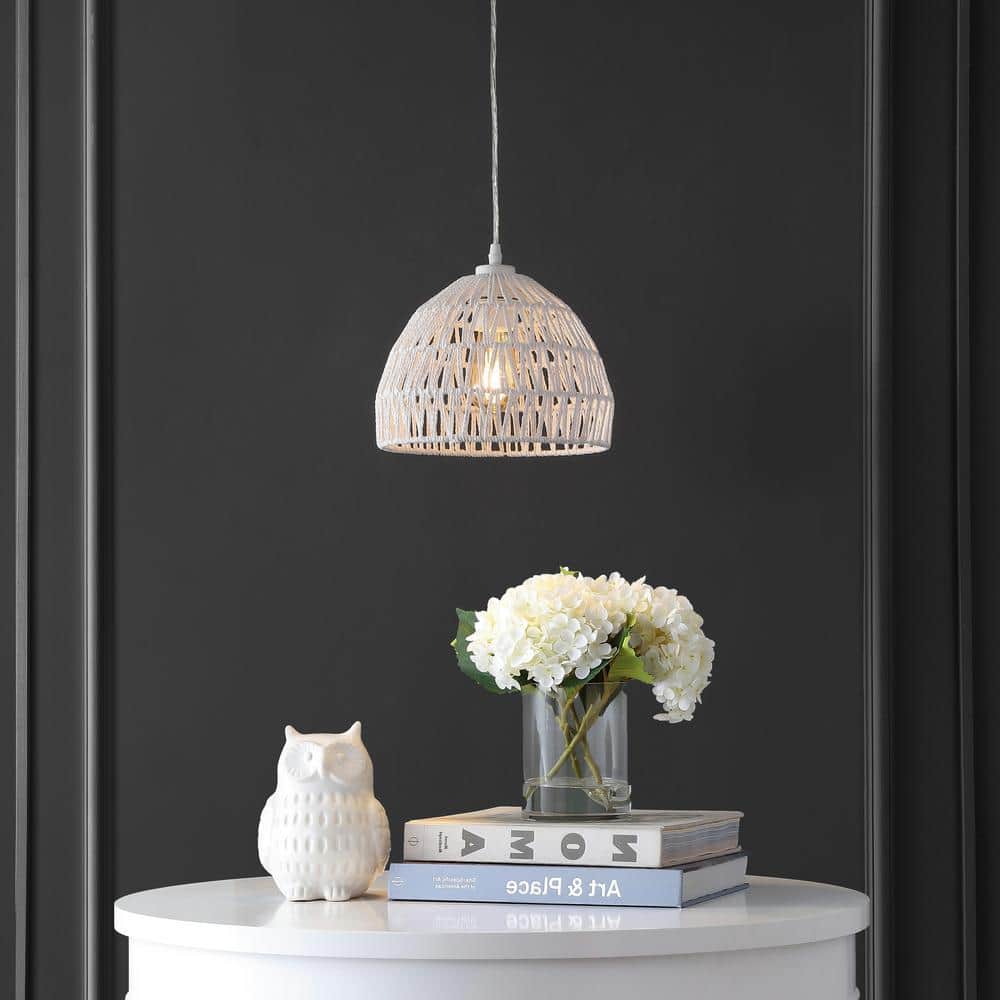 Campana 10.25" White Woven Rope and Iron LED Pendant Light