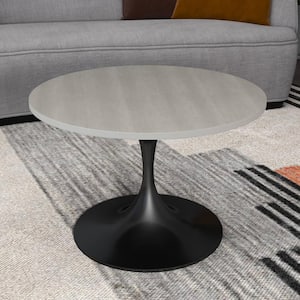 27 in. Round Coffee Table with MDF Top and Powder-Coated Stainless Steel Pedestal Base Verve Collection in Light Natural