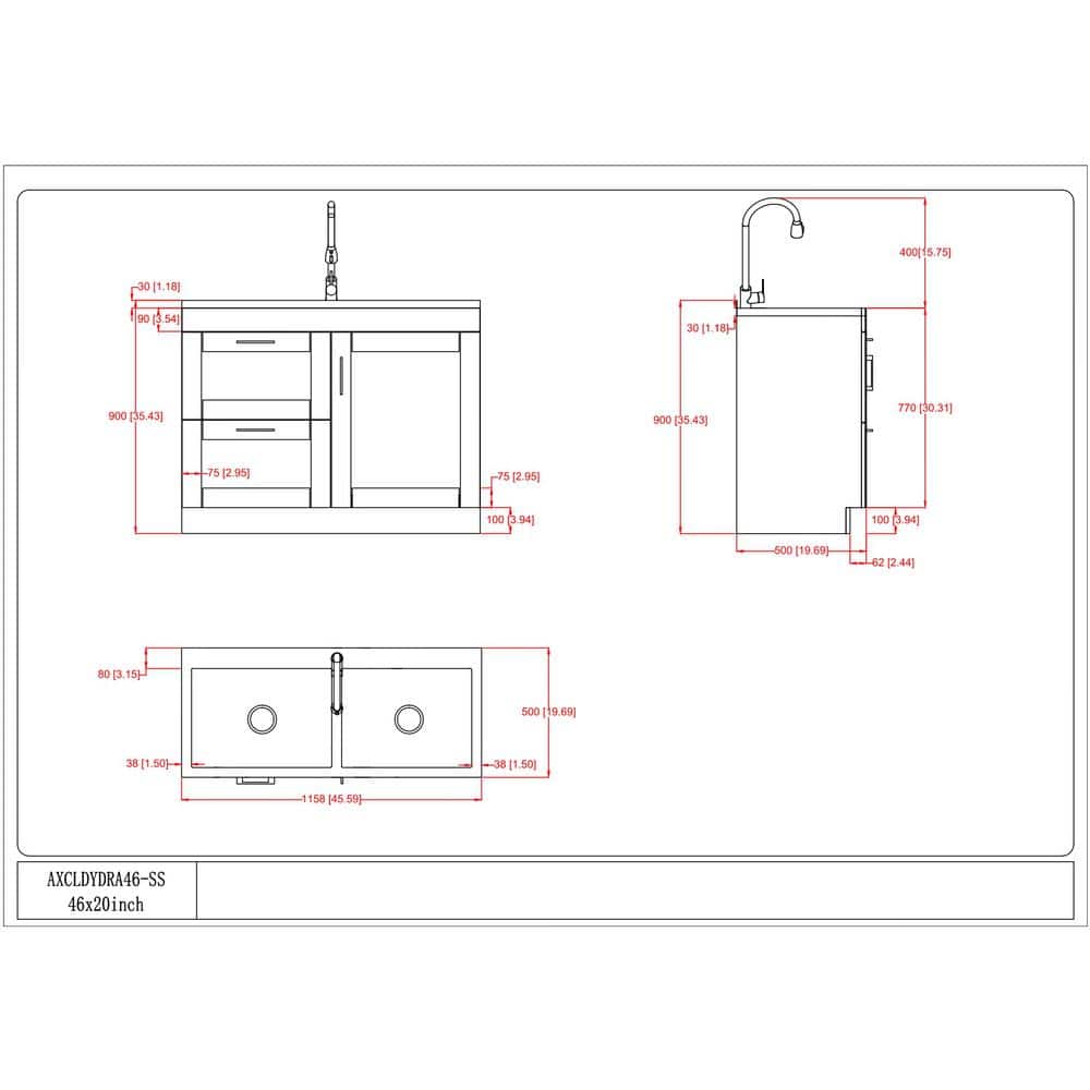 White 46 Inch Shaker Laundry Cabinet with Stainless Steel Sink
