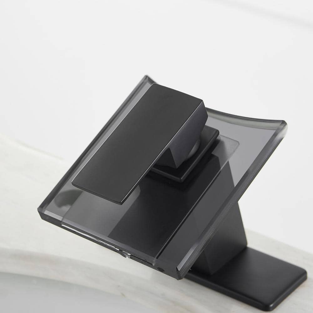 Matte Black Glass Waterfall Bathroom Faucet with Brass Handle