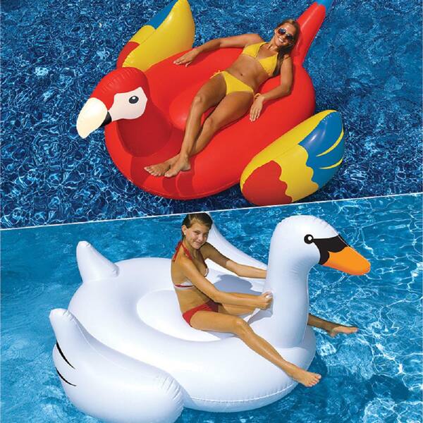 Swimline Giant White Swan and Parrot Swimming Pool Float Combo (2-Pack)