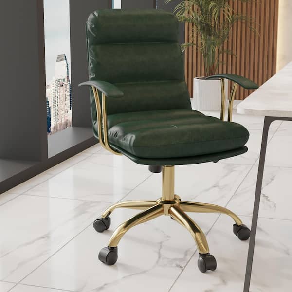 Leisuremod Regina Modern Adjustable Height Executive Pine Green Leather Office Chair with Armrests, Tilt and 360° Swivel