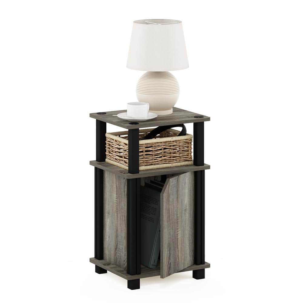 French Oak & Black Square End Table with Storage Shelf