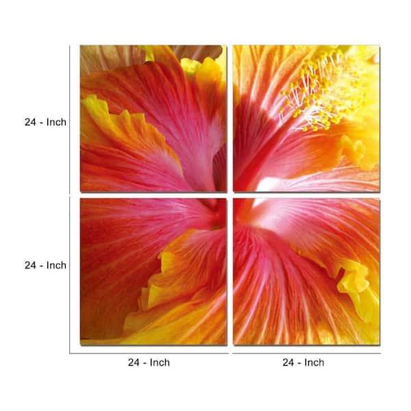 Benjara Modern Hibiscus Flower - in. Frameless 4-Piece Art BM273082 Home x 24 24 Depot The Wall Photo in. Canvas Nature