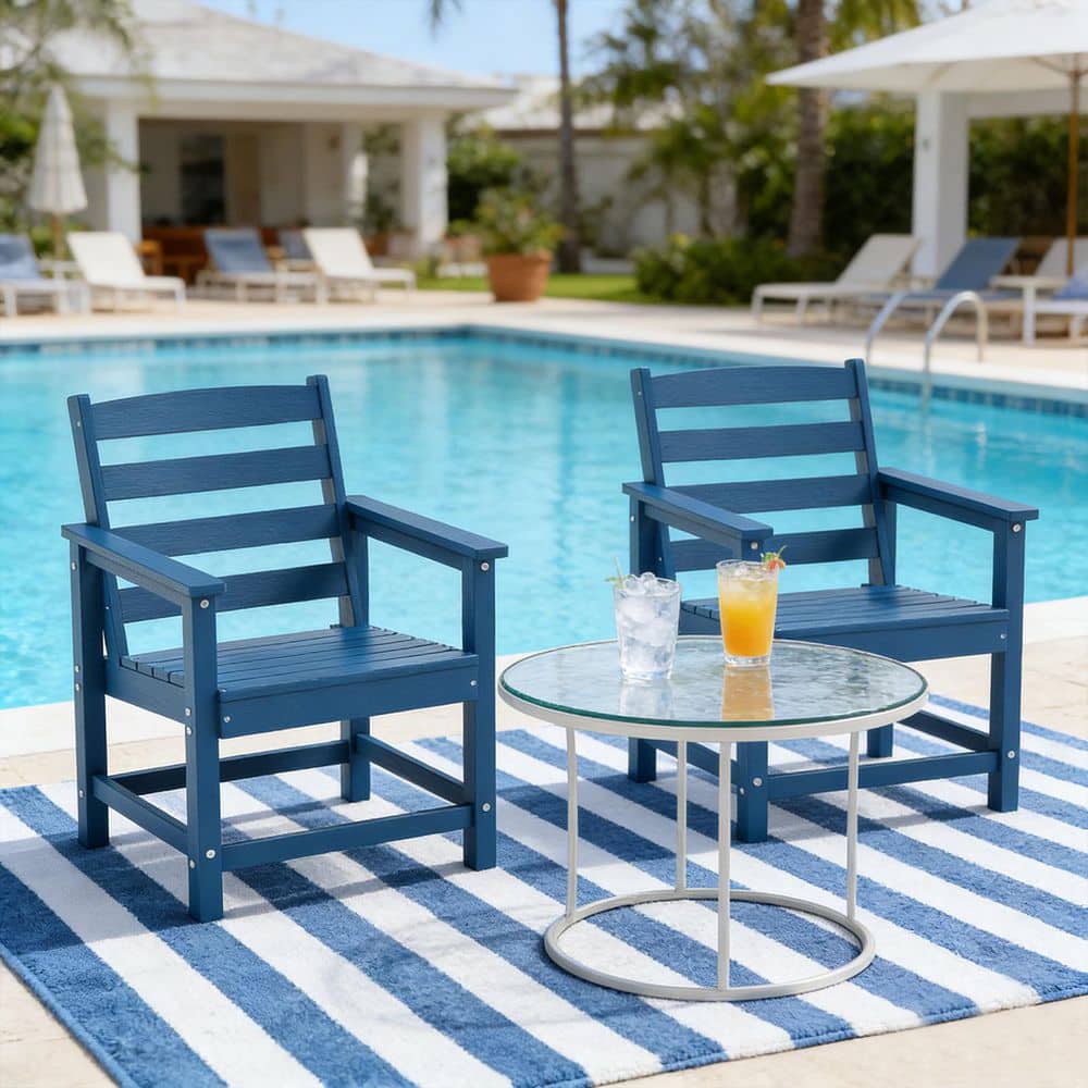 Blue HDPE Plastic Patio Outdoor Dining Side Chair Set of 2 price history on PriceWatchPro