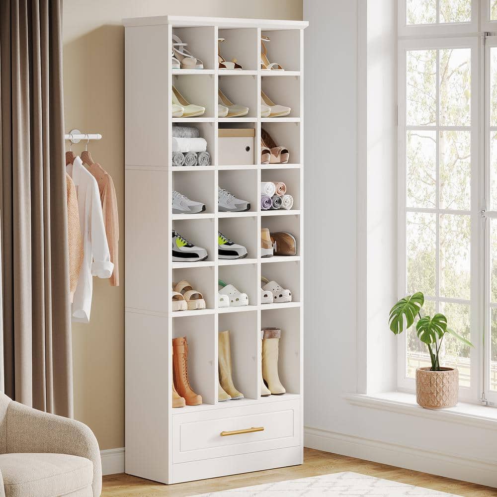 Tribesigns 71-Inch White Wooden 9-Tier Shoe Storage Cabinet with Drawer