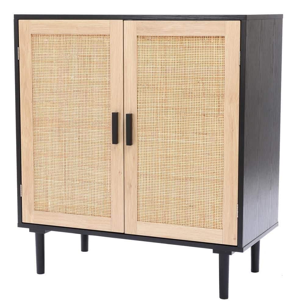Black and Brown Wood 2-Door Freestanding Storage Cabinet