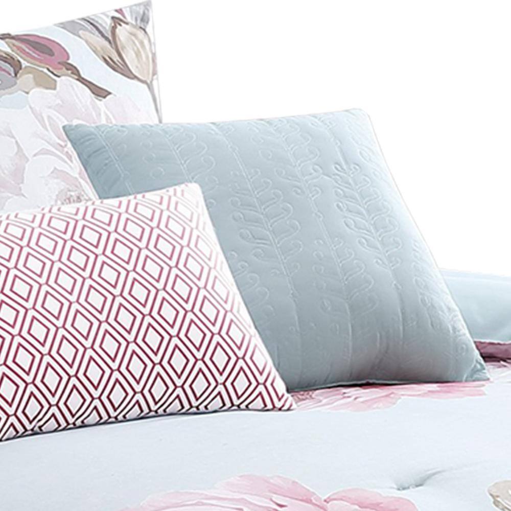 Queen Size Floral Microfiber Comforter Set in Pink and Blue