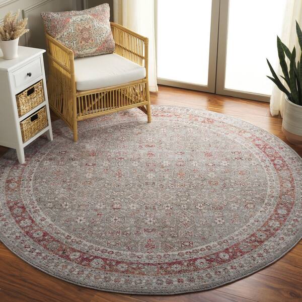 Vintage Tabriz 7 ft. x 7 ft. Gray/Rust Distressed Ornate Border Round Area Rug