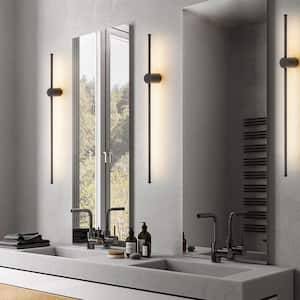 Evins Modern 1-light Black Linear Strip Vanity Light Dimmable Integrated LED 3000K Warm Light Wall Sconce (2-Pack)