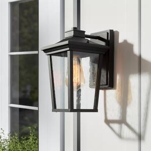 Traditional Coastal Black Lantern Wall Sconce with Seeded Glass shade Modern 1-light Outdoor Wall Light LED Compatible