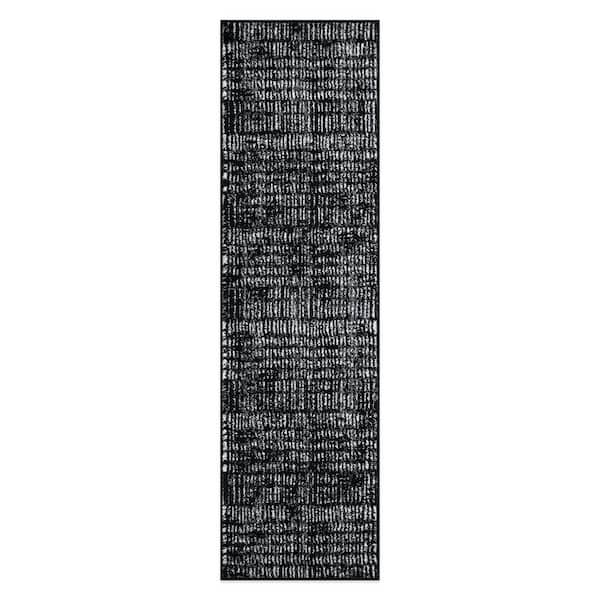 World Rug Gallery Bohemian Minimalist Black 2 ft. x 7 ft. Stripe Desing Runner Rug