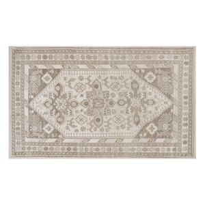 My Magic Carpet Saraz Blue/Off White Washable Rug 5 ft. x 7 ft