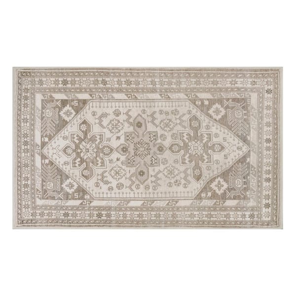 My Magic Carpet Saraz Grey Silver/Off White Washable Rug 3 ft. x 5 ft. Area Rug