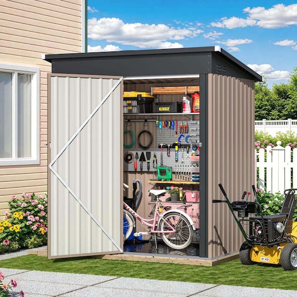 Zeus & Ruta 3 ft. W x 5 ft. D Brown Metal Outdoor Storage Shed