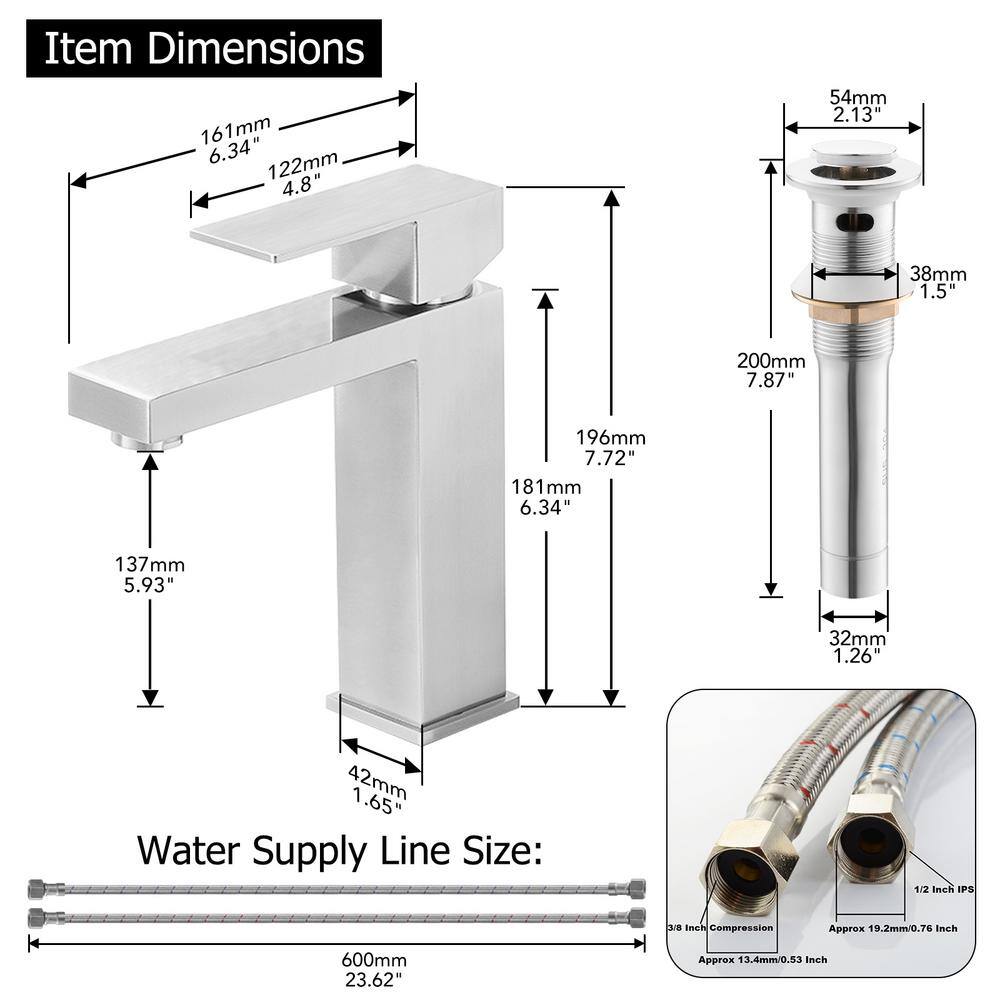 Brushed Nickel Single Handle High Arc Bathroom Faucet with Drain Kit