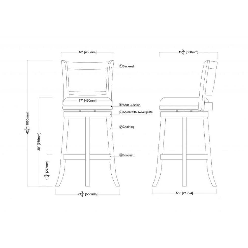 Elegant Cherry Wood and Black Leather 29" Swivel Barstool