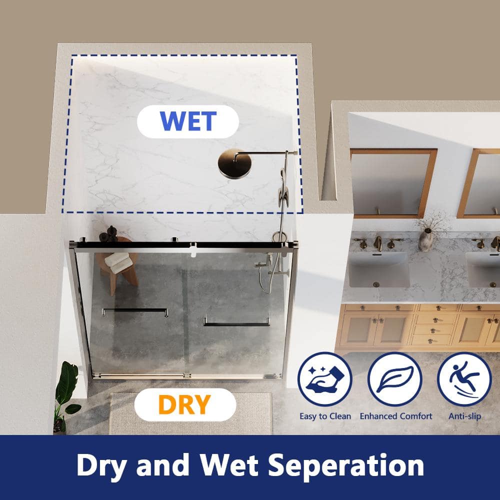 Silver Double Sliding Semi-Frameless Shower Door with Clear Glass