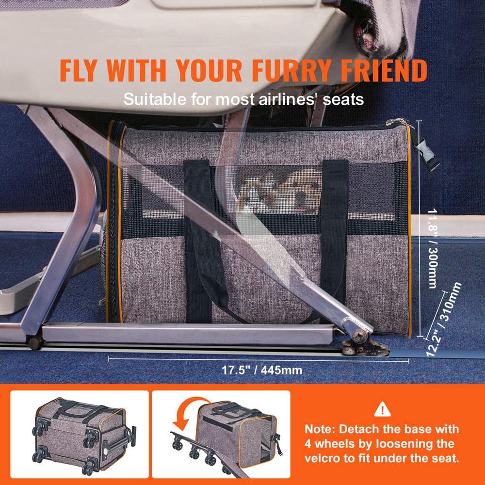 Gray Soft-Sided Rolling Pet Carrier with Telescopic Handle