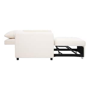 3-in-1 Convertible Chair Bed 39 in. W. Pull Out Folding Lounger Sleeper Chair Bed, Linen Sofa Bed Living Room in Cream