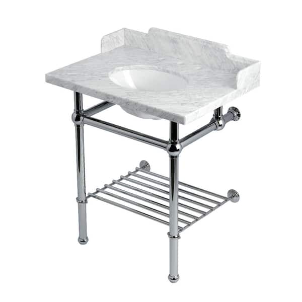 Kingston Brass Pemberton 30 in. Marble Console Sink with Brass Legs in Marble White/Polished Chrome