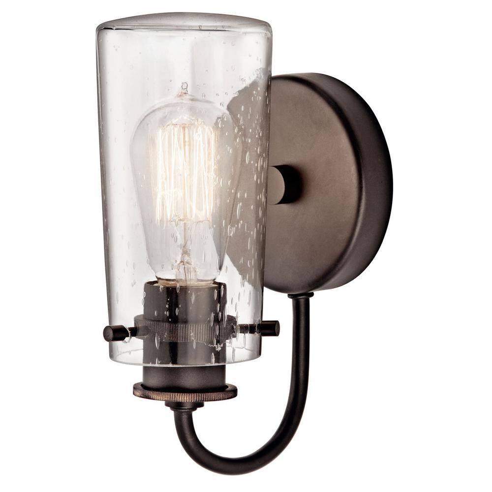Rustic Distressed Bronze Jelly Jar Wall Sconce, 9.5" Height