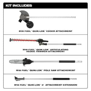 M18 FUEL QUIK-LOK 10 in. Pole Saw and Edger and Articulating Hedge Trimmer and 3 ft. Extension Attachments Set