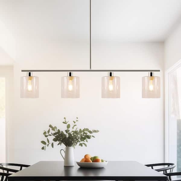 4-Light Kitchen Island Pendant Light in Nickel Finish with Clear Glass Shade E26 Base No Bulb Included for Living Room