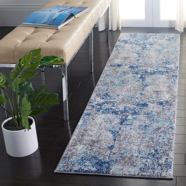 Aston Navy/Gray 2 ft. x 15 ft. Distressed Geometric Runner Rug