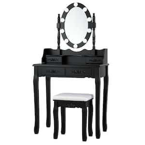 Black Trunk Vanity Dressing Table 10 Dimmable Bulbs Touch Switch for Bedroom 57 in. x 29.5 in. x 16 in.