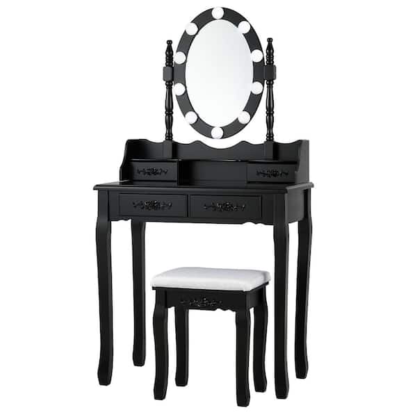 Costway Black Trunk Vanity Dressing Table 10 Dimmable Bulbs Touch Switch for Bedroom 57 in. x 29.5 in. x 16 in.
