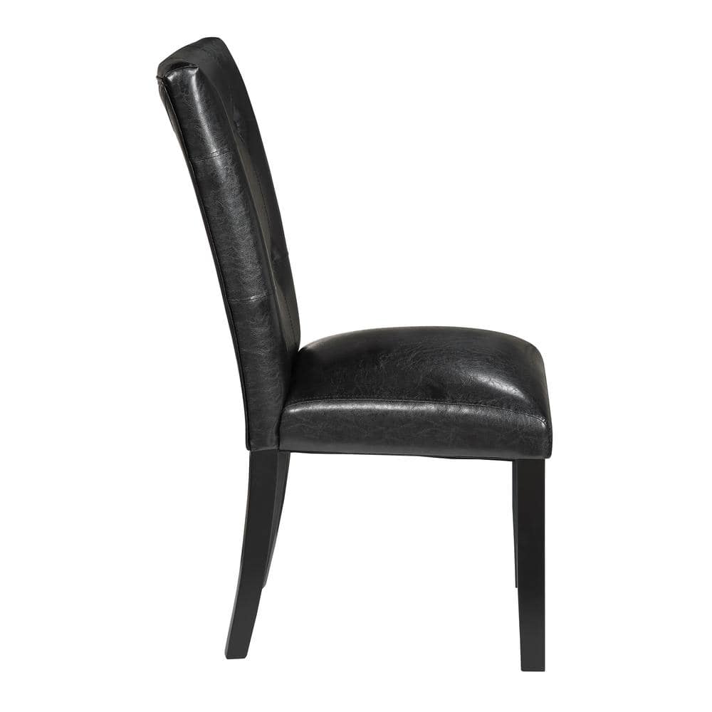 Black Faux Leather Upholstered Parsons Side Chair Set
