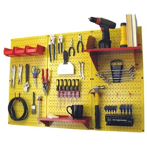 32 in. x 48 in. Metal Pegboard Standard Tool Storage Kit with Yellow Pegboard and Red Peg Accessories