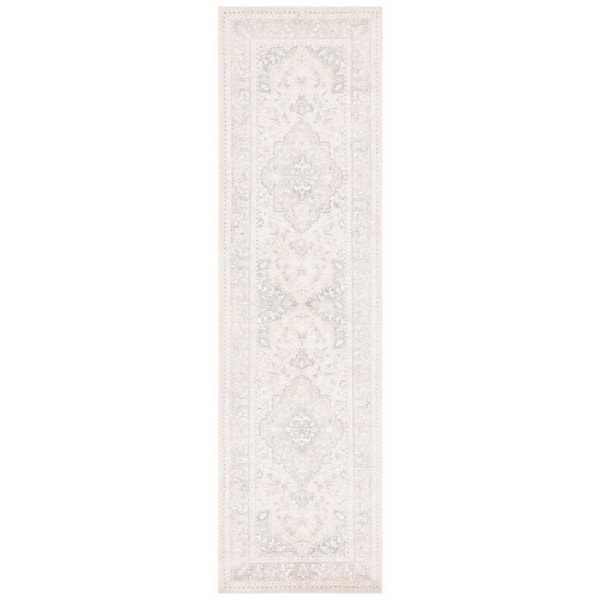 Restoration Vintage 2 ft. x 7 ft. Gray/Ivory Ornate Border Runner Rug