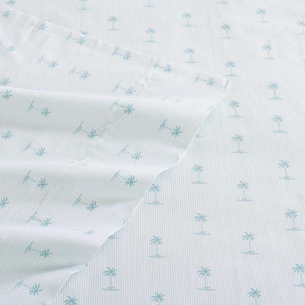 Kew Palms Blue Queen Cotton Percale Sheet Set