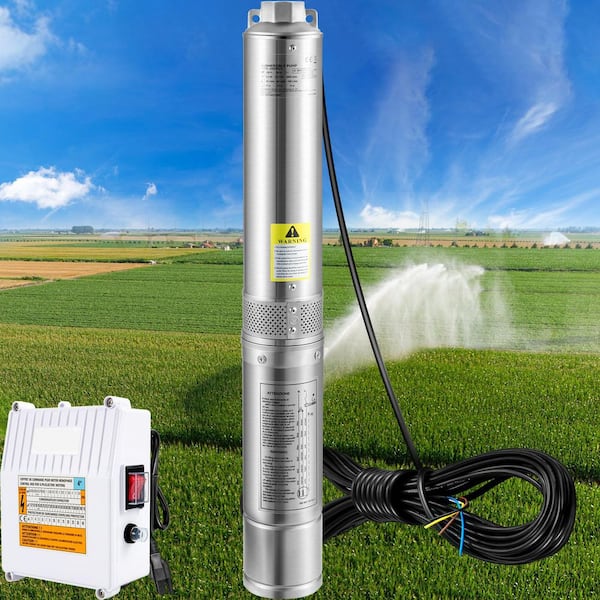 Deep Well Submersible Pump 3HP 230V/60H, 37GPM 640 ft. Head with 33 ft. Cord and External Control Box, Stainless Steel