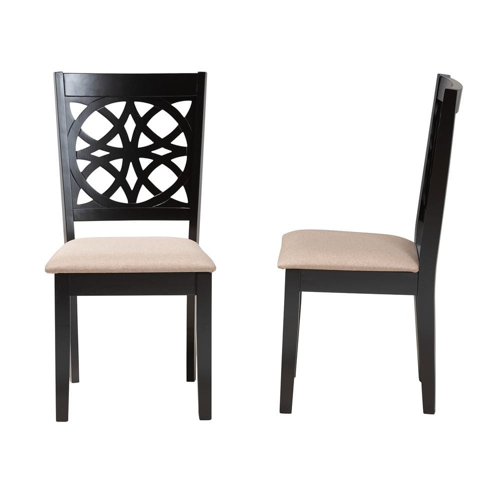 Abigail Beige Fabric and Dark Brown Wood Dining Chair Set