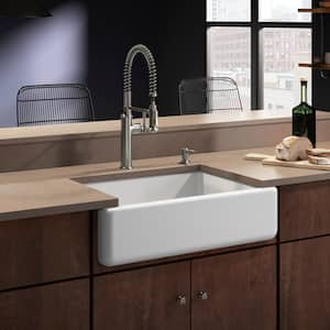 Whitehaven Undermount Cast Iron 33 in. Single Bowl Kitchen Sink in White with Sous Faucet in Stainless Steel