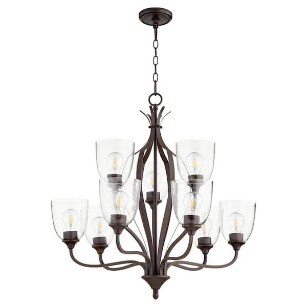 Jardin 9- -Light Oiled Bronze Chandelier with Clear Seeded Glass