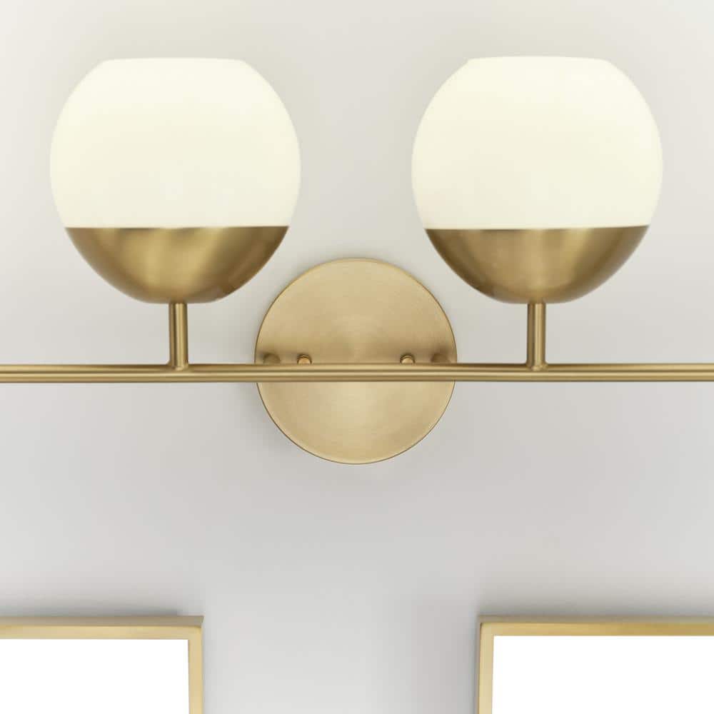 Satin Brass 4-Light Incandescent Vanity with Milk Glass Shades