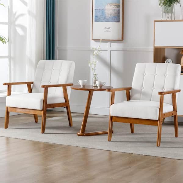 CSC DECOR INC 28 in. Modern Beige Upholstered Linen Arm Chair with Round Table (Set of 3)