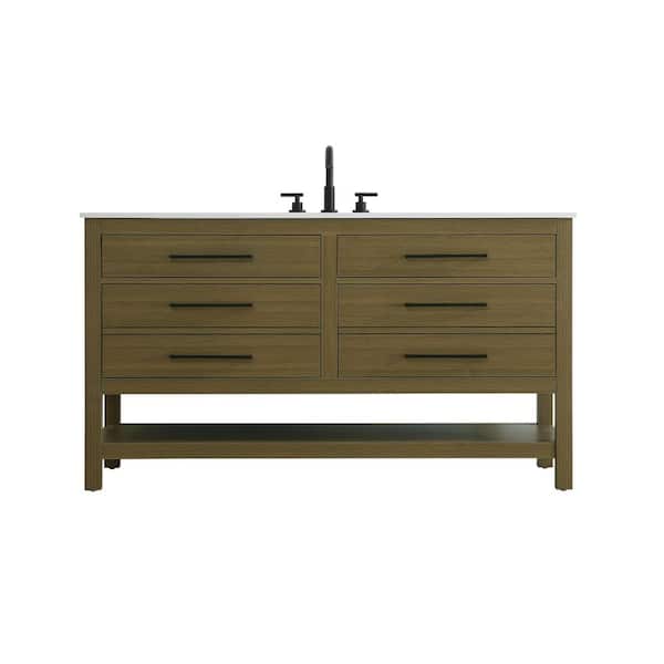 FAMYYT 36 in. W Single Sink Floating Walnut Bath Vanity with White