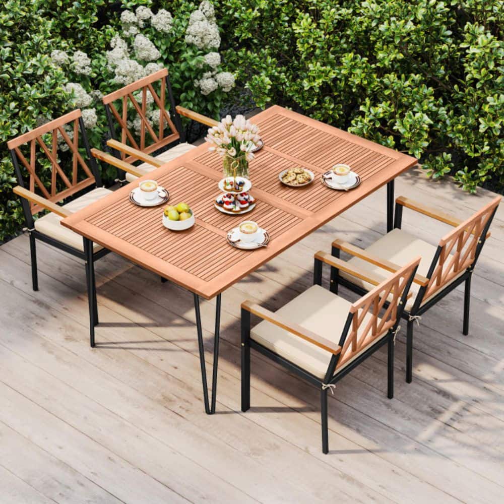 18 in. Set of 2 Metal Frame Outdoor Dining Chairs with Beige Removable Padded Cushions price history on PriceWatchPro