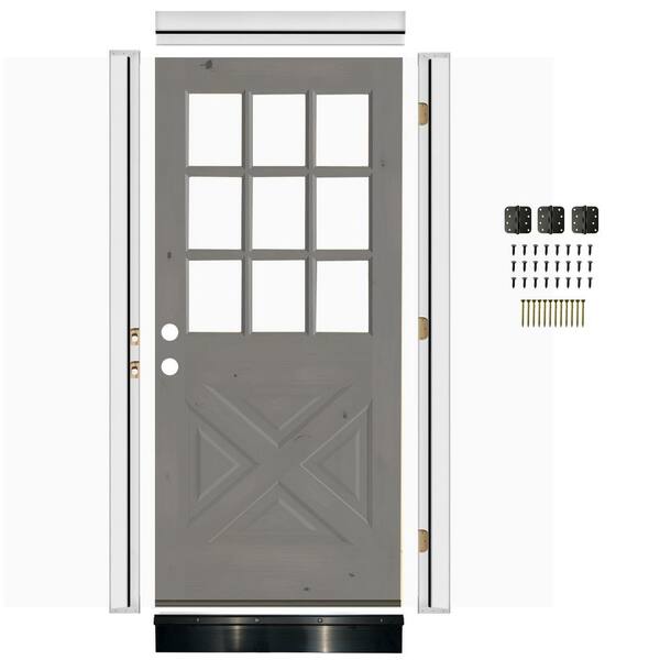 Krosswood Doors 36 in. x 80 in. Knotty Alder 2 Panel Right-Hand/Inswing Grey Stain Wood Prehung Front Door